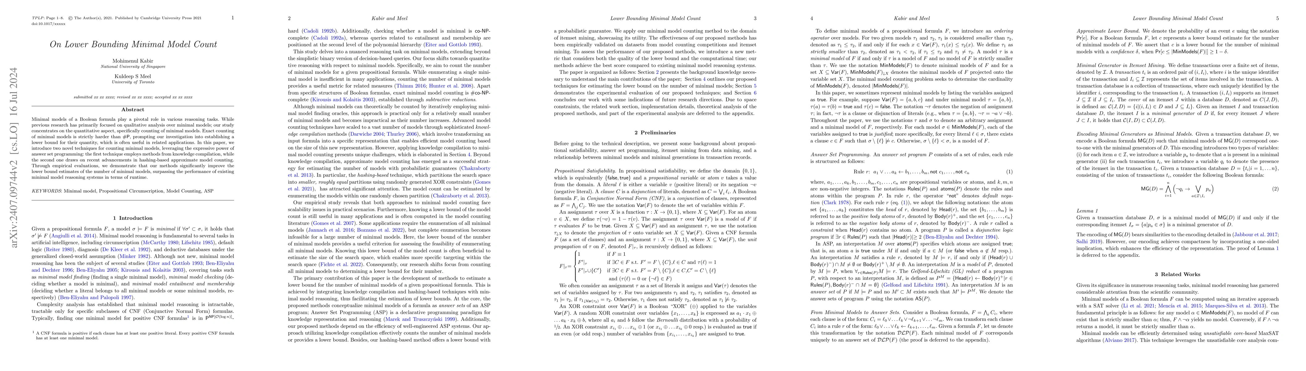 Thumbnail for On Lower Bounding Minimal Model Count