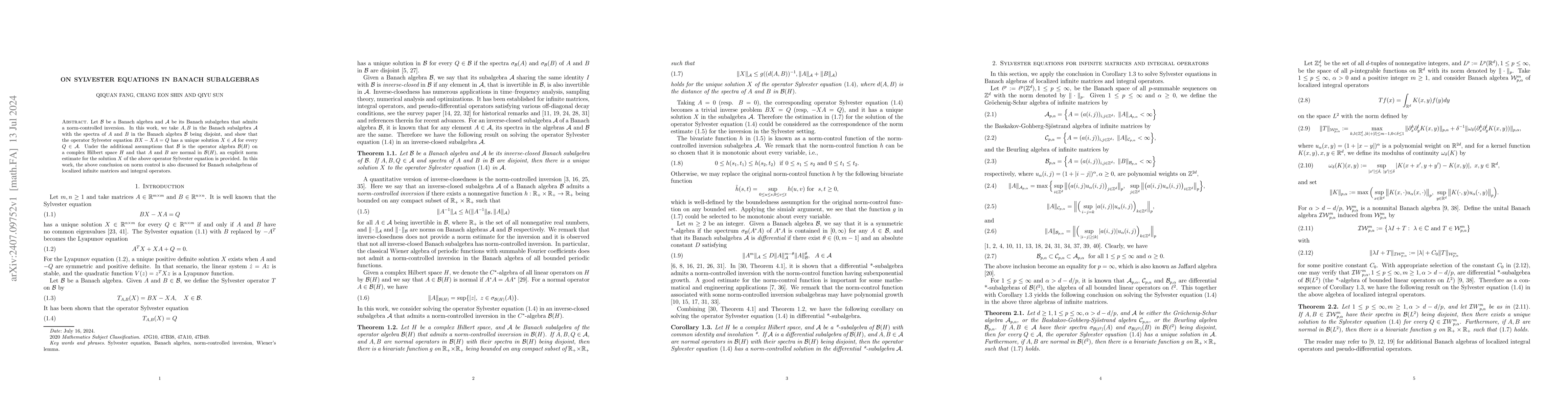 Thumbnail for On Sylvester equations in Banach subalgebras