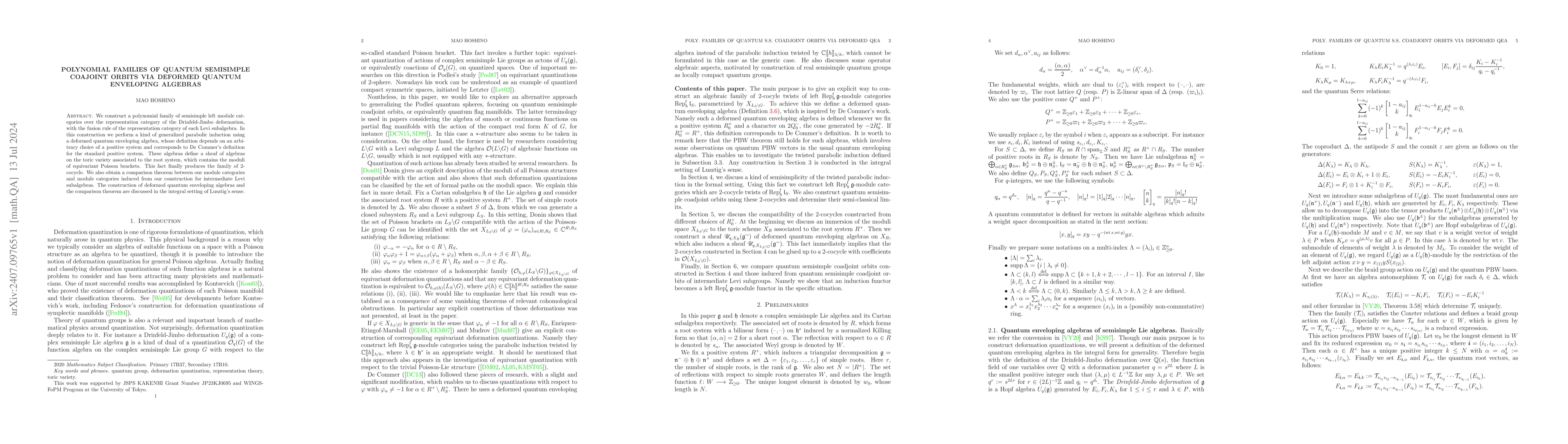 Thumbnail for Polynomial families of quantum semisimple coadjoint orbits via deformed
  quantum enveloping algebras