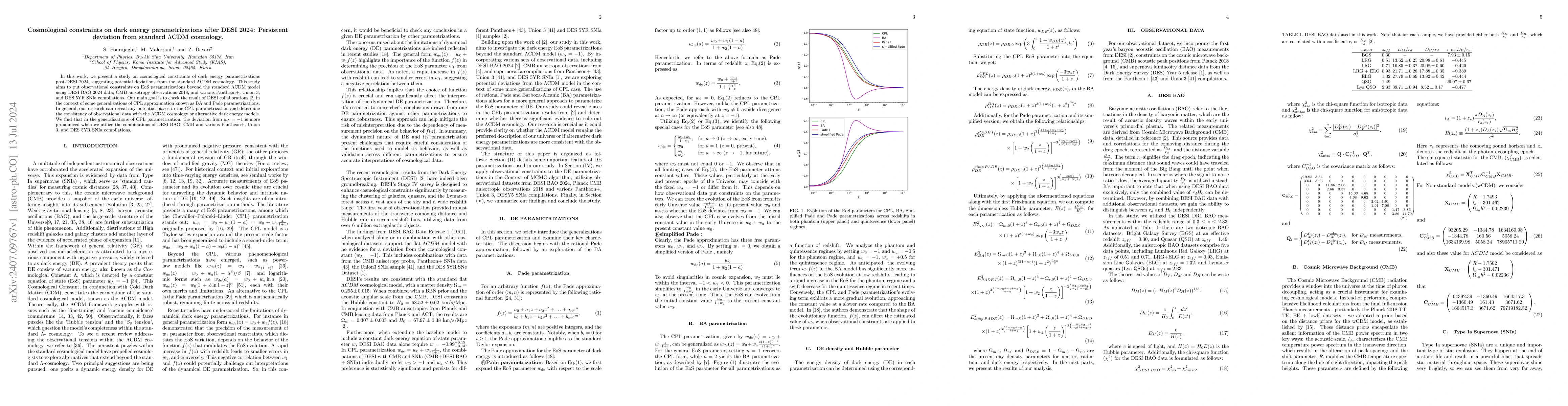 Thumbnail for Cosmological constraints on dark energy parametrizations after DESI
  2024: Persistent deviation from standard $Λ$CDM cosmology