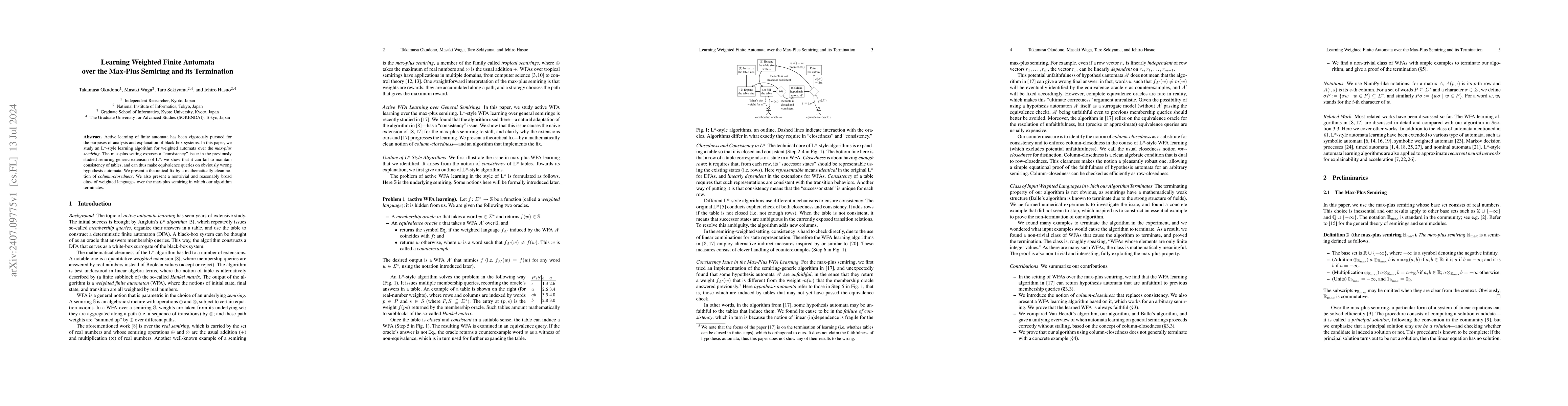 Thumbnail for Learning Weighted Finite Automata over the Max-Plus Semiring and its
  Termination