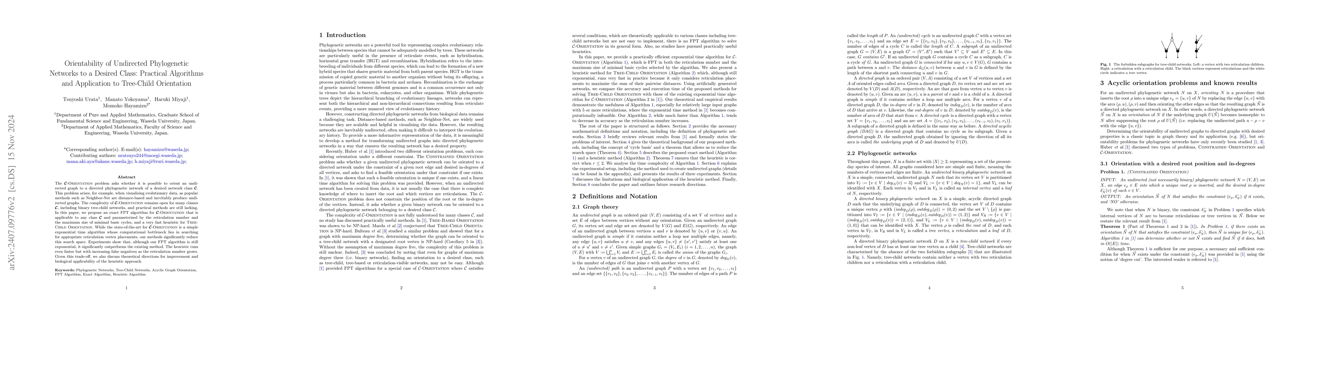 Thumbnail for Orientability of Undirected Phylogenetic Networks to a Desired Class:
  Practical Algorithms and Application to Tree-Child Orientation