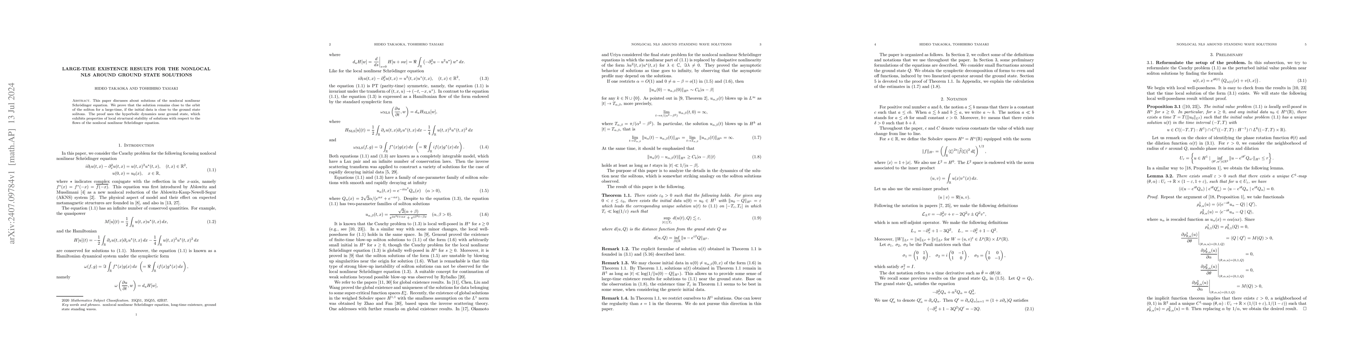 Thumbnail for Large-time existence results for the nonlocal NLS around ground state
  solutions