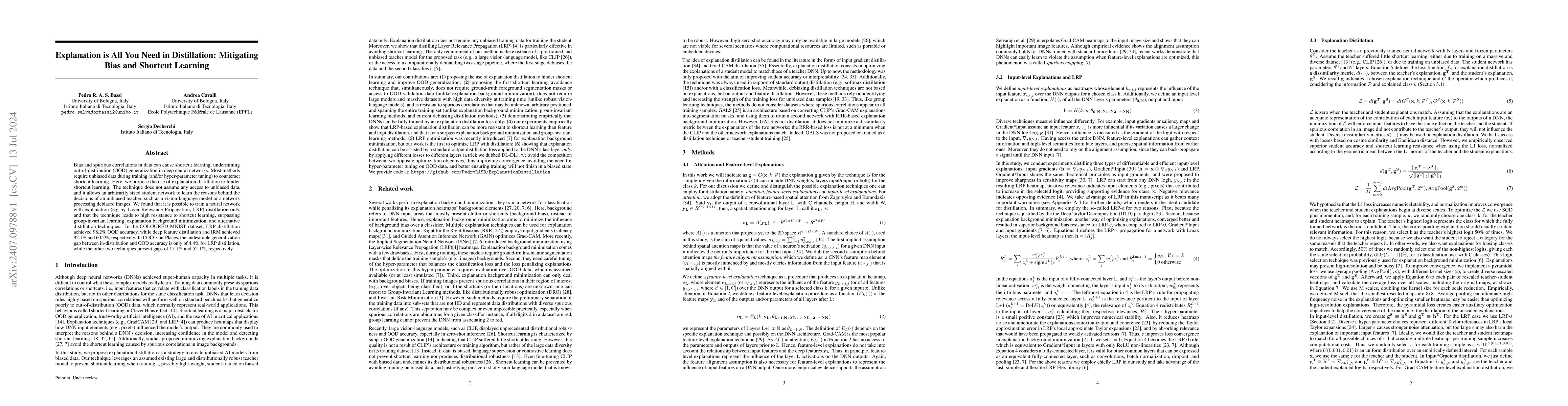 Thumbnail for Explanation is All You Need in Distillation: Mitigating Bias and
  Shortcut Learning
