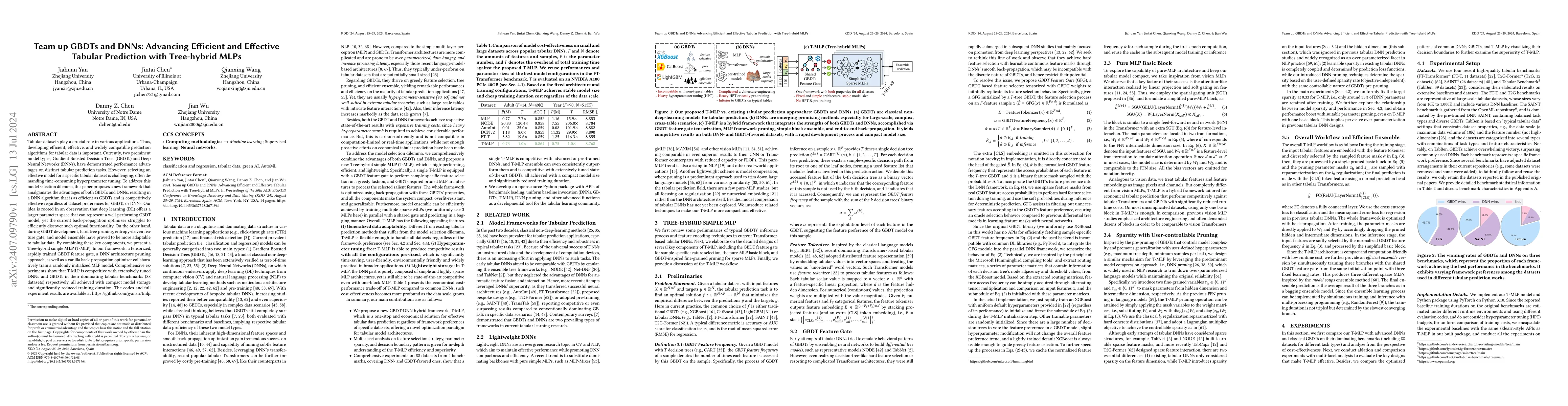 Thumbnail for Team up GBDTs and DNNs: Advancing Efficient and Effective Tabular
  Prediction with Tree-hybrid MLPs