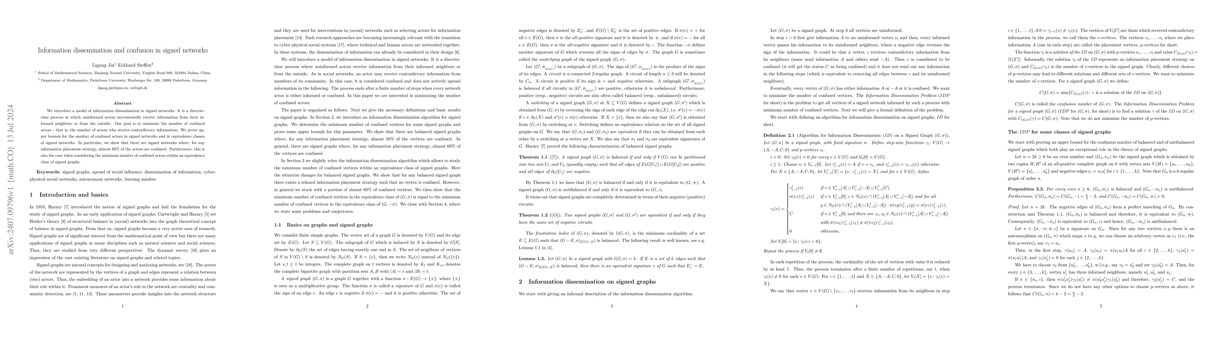 Thumbnail for Information dissemination and confusion in signed networks