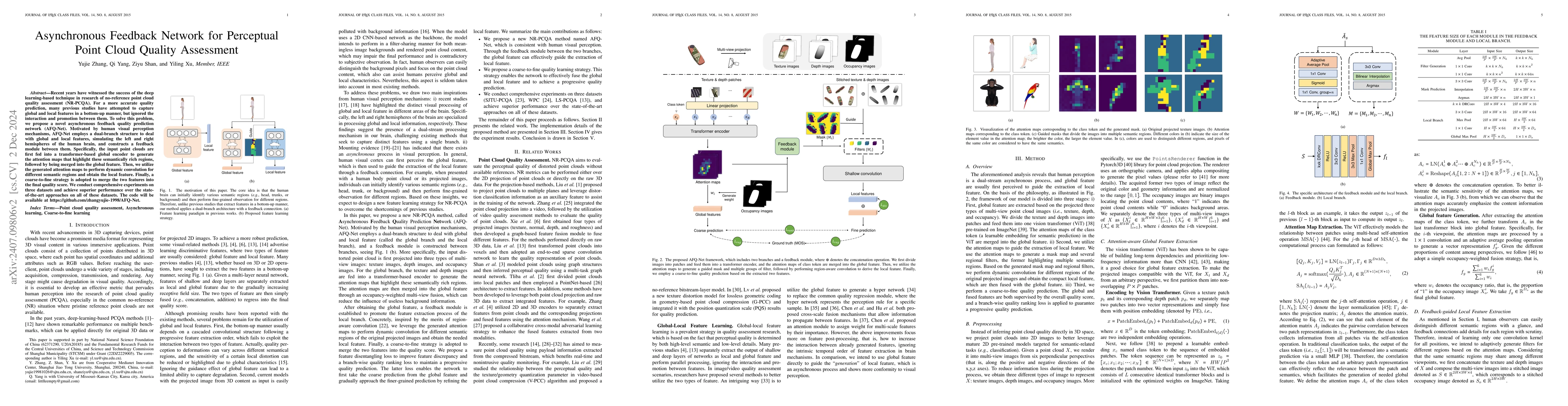Thumbnail for Asynchronous Feedback Network for Perceptual Point Cloud Quality
  Assessment