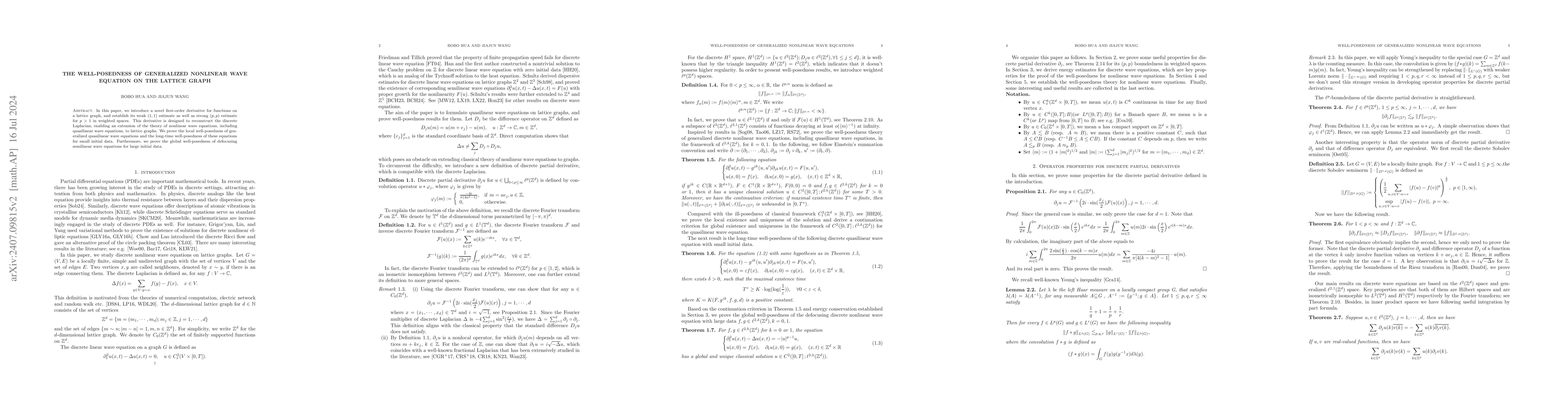 Thumbnail for The well-posedness of generalized nonlinear wave equations on the
  lattice graph