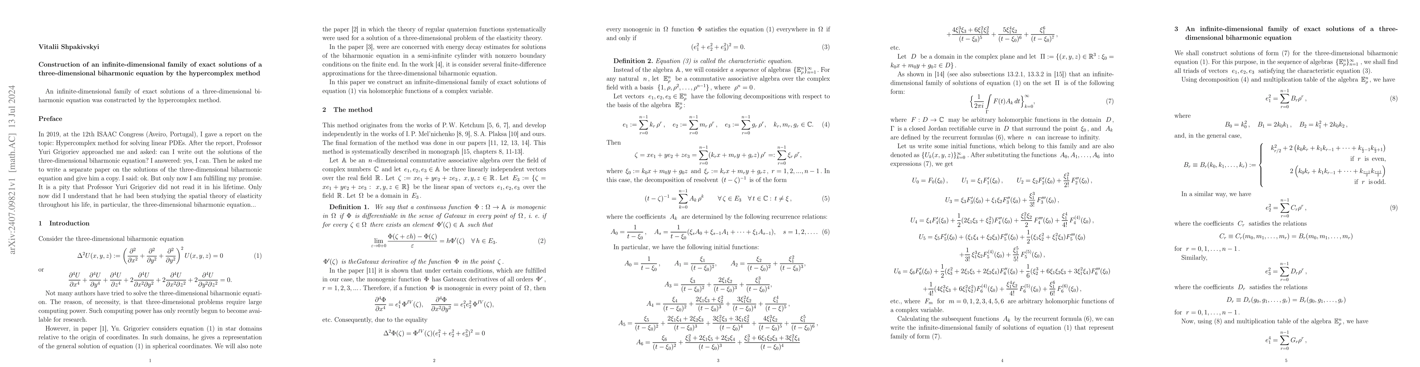 Thumbnail for Construction of an infinite-dimensional family of exact solutions of a
  three-dimensional biharmonic equation by the hypercomplex method