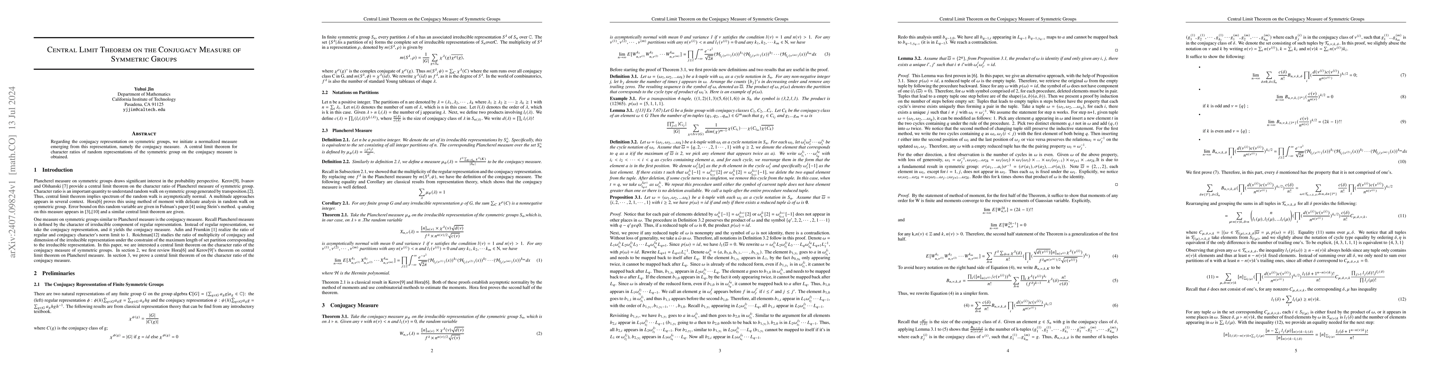 Thumbnail for Central Limit Theorem on the Conjugacy Measure of Symmetric Groups