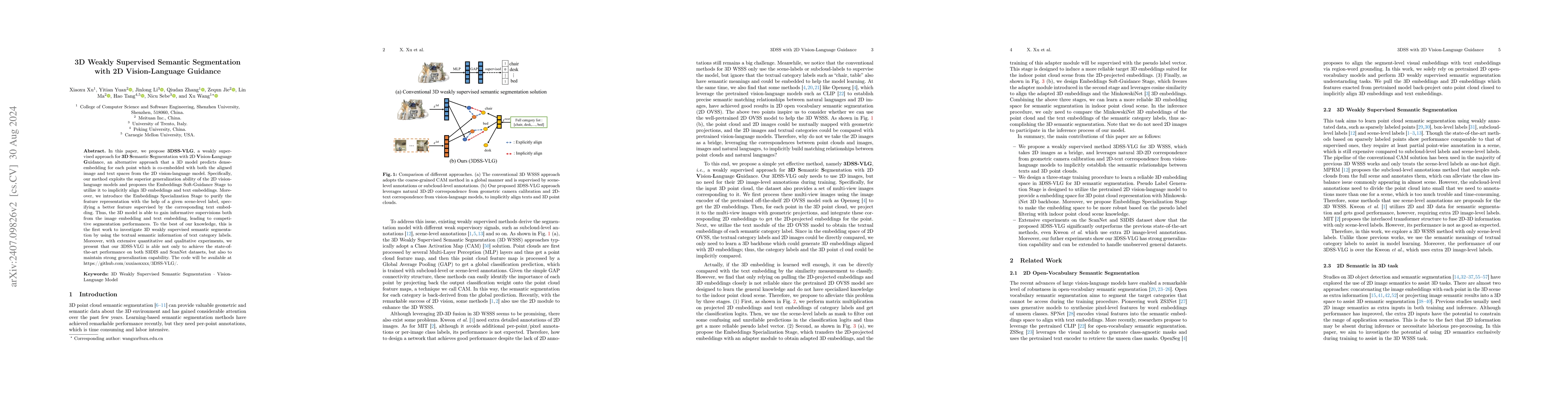 Thumbnail for 3D Weakly Supervised Semantic Segmentation with 2D Vision-Language
  Guidance