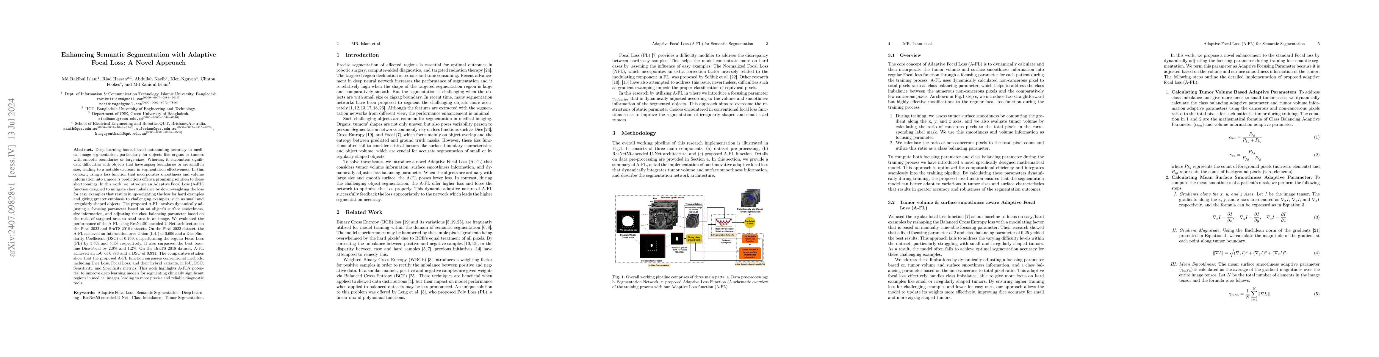 Thumbnail for Enhancing Semantic Segmentation with Adaptive Focal Loss: A Novel
  Approach