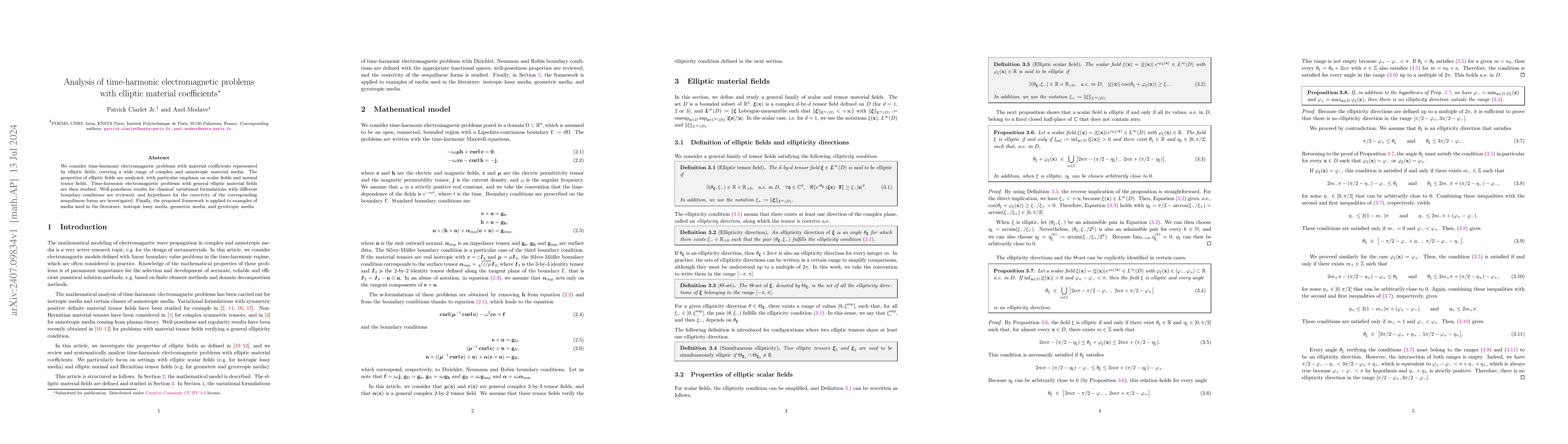 Thumbnail for Analysis of time-harmonic electromagnetic problems with elliptic
  material coefficients