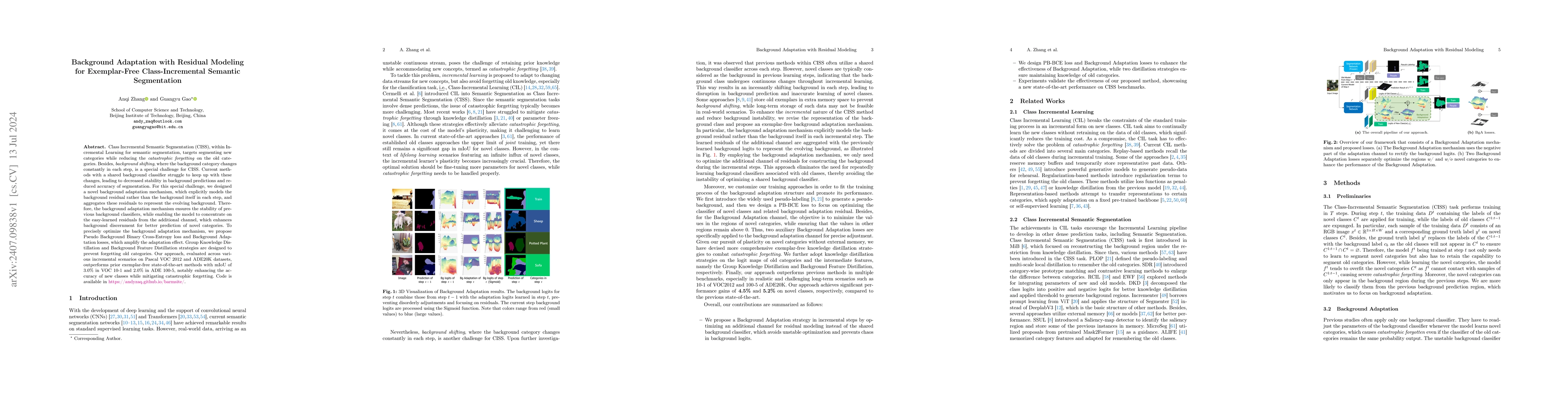 Thumbnail for Background Adaptation with Residual Modeling for Exemplar-Free
  Class-Incremental Semantic Segmentation