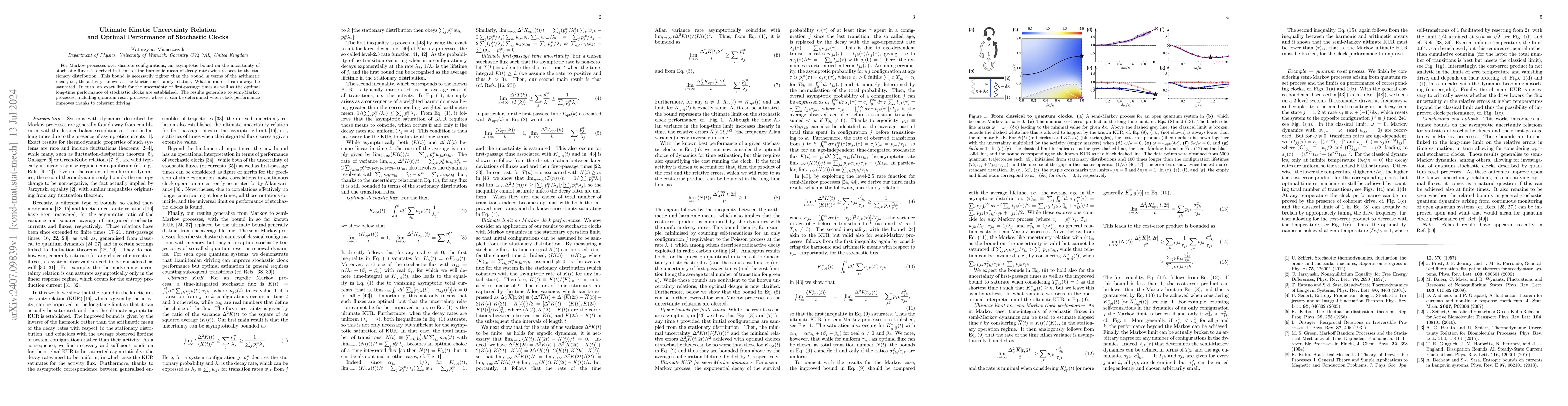 Thumbnail for Ultimate Kinetic Uncertainty Relation and Optimal Performance of
  Stochastic Clocks
