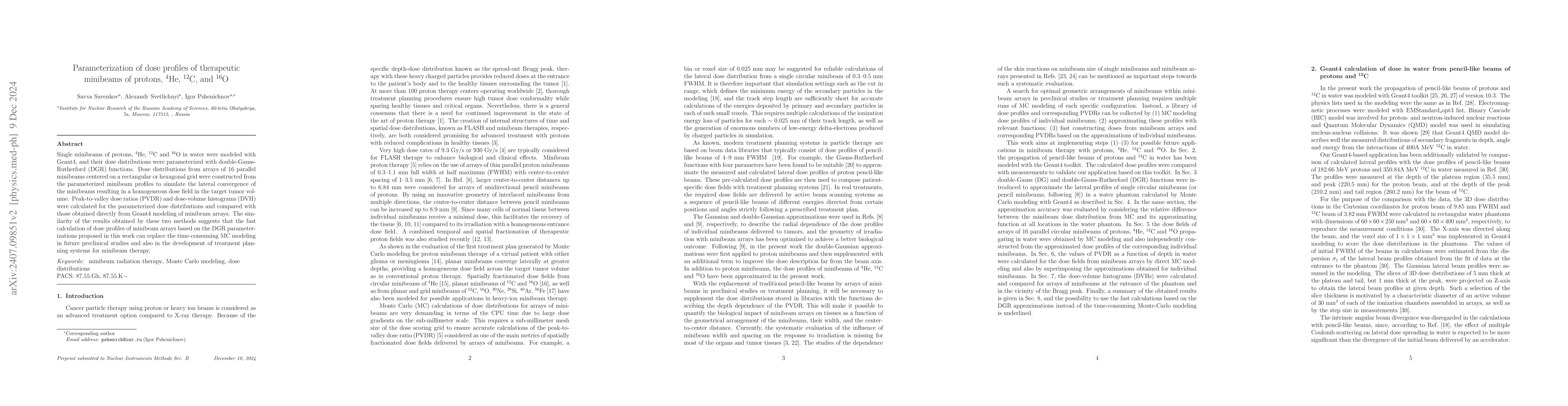 Thumbnail for Parameterization of dose profiles of therapeutic minibeams of protons,
  $^{4}$He, $^{12}$C, and $^{16}$O
