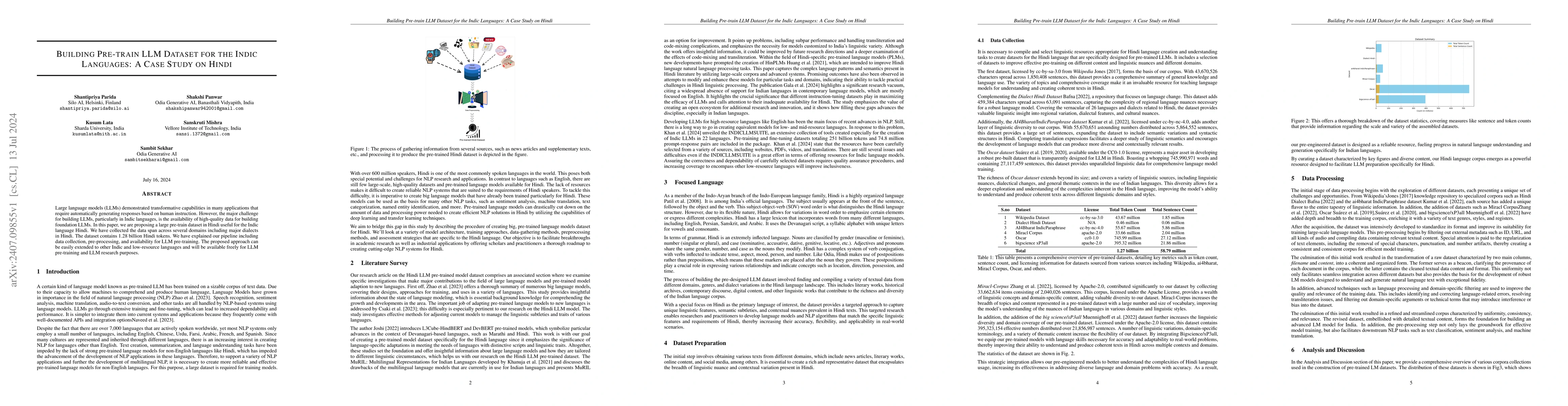 Thumbnail for Building pre-train LLM Dataset for the INDIC Languages: a case study on
  Hindi