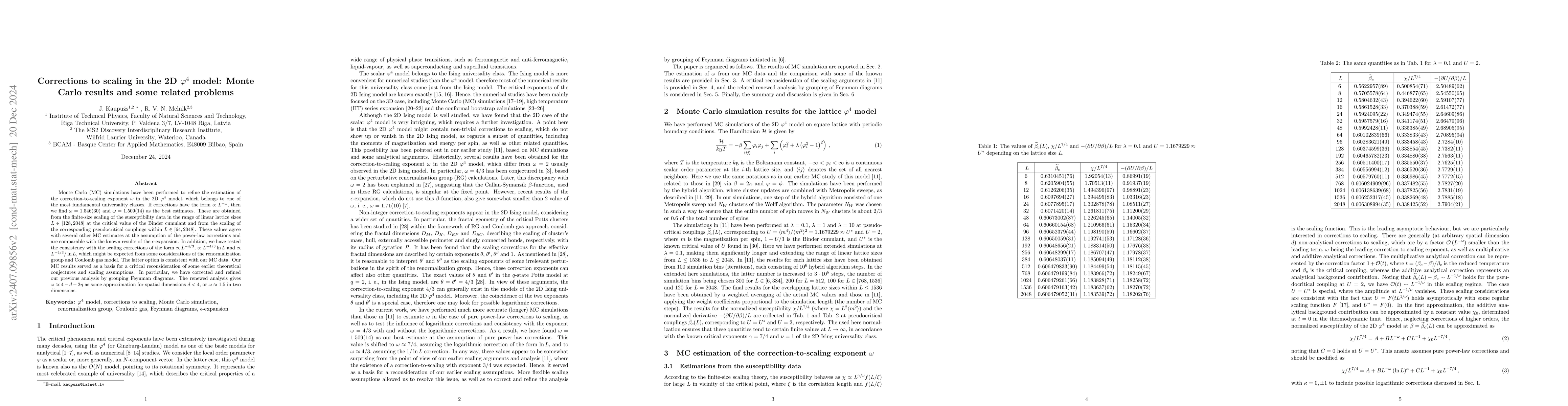 Thumbnail for Corrections to scaling in the 2D phi^4 model: Monte Carlo results and
  some related problems