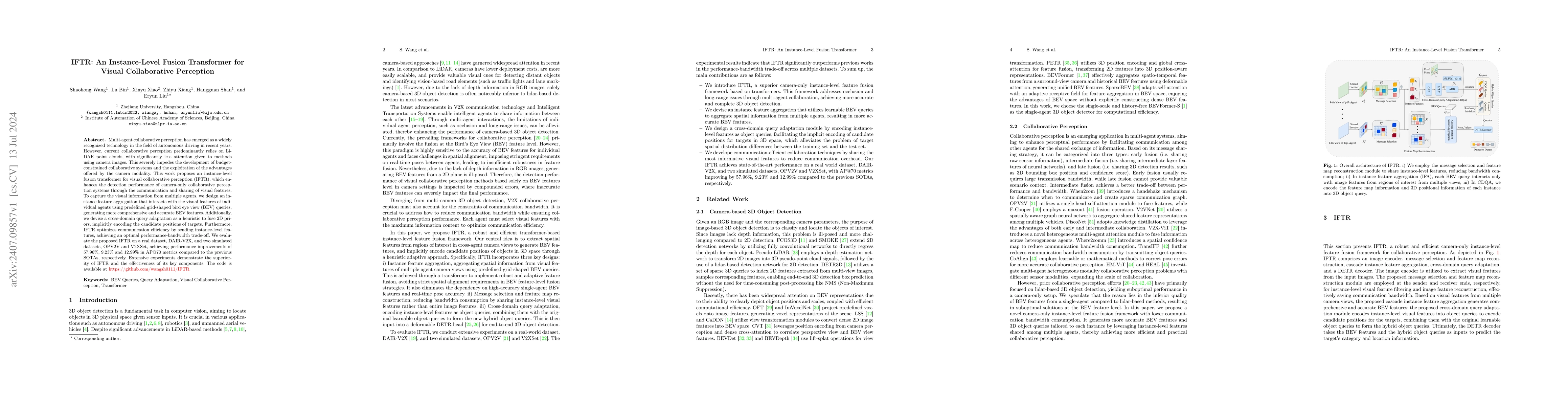 Thumbnail for IFTR: An Instance-Level Fusion Transformer for Visual Collaborative
  Perception
