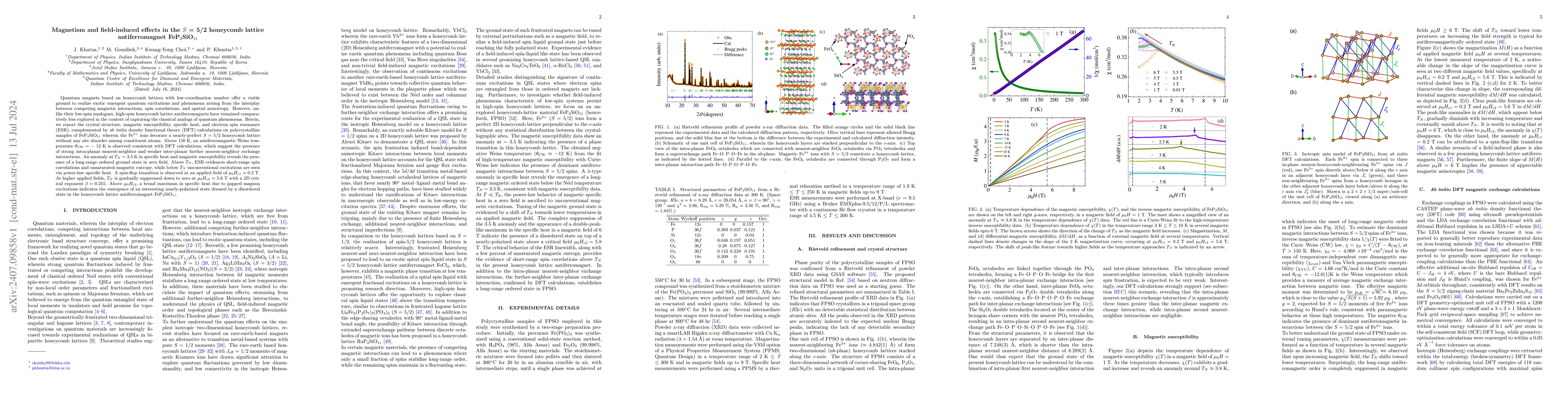 Thumbnail for Magnetism and field-induced effects in the S = 5/2 honeycomb lattice
  antiferromagnet FeP3SiO11