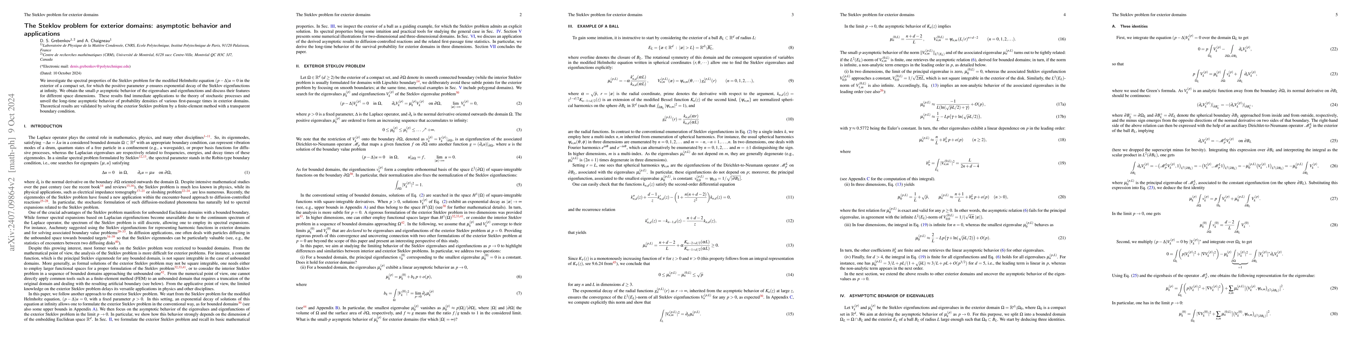 Thumbnail for The Steklov problem for exterior domains: asymptotic behavior and
  applications