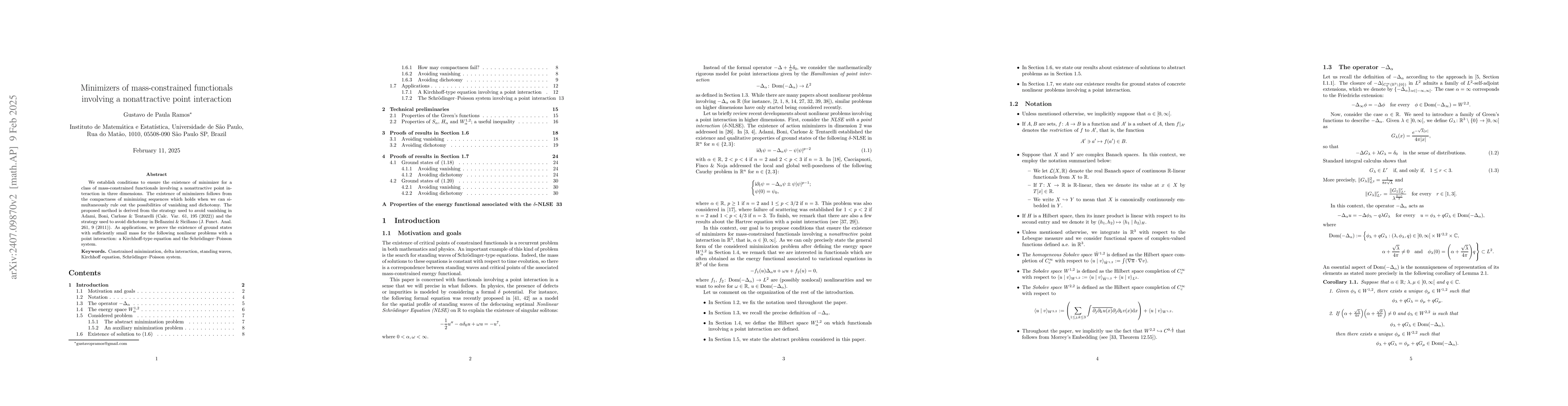 Thumbnail for Minimizers of constrained functionals involving a point interaction
