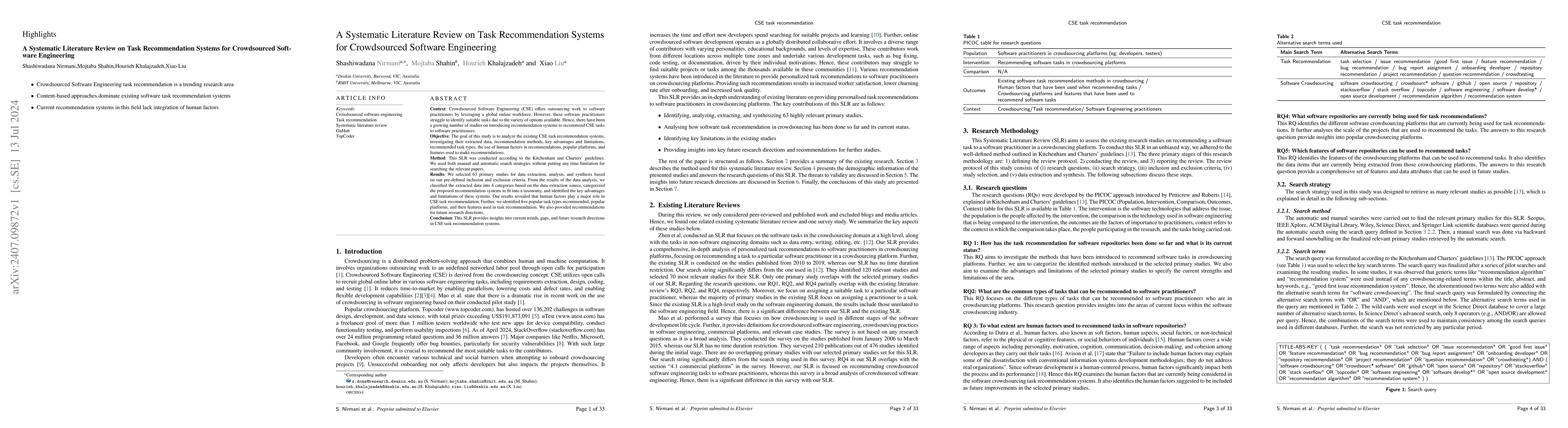 Thumbnail for A Systematic Literature Review on Task Recommendation Systems for
  Crowdsourced Software Engineering