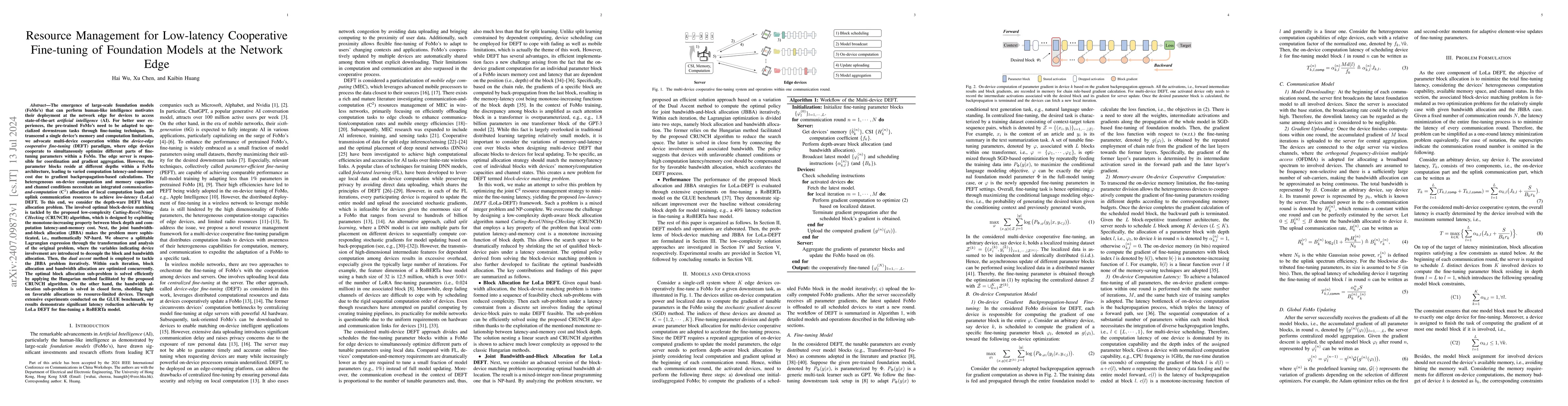 Thumbnail for Resource Management for Low-latency Cooperative Fine-tuning of
  Foundation Models at the Network Edge