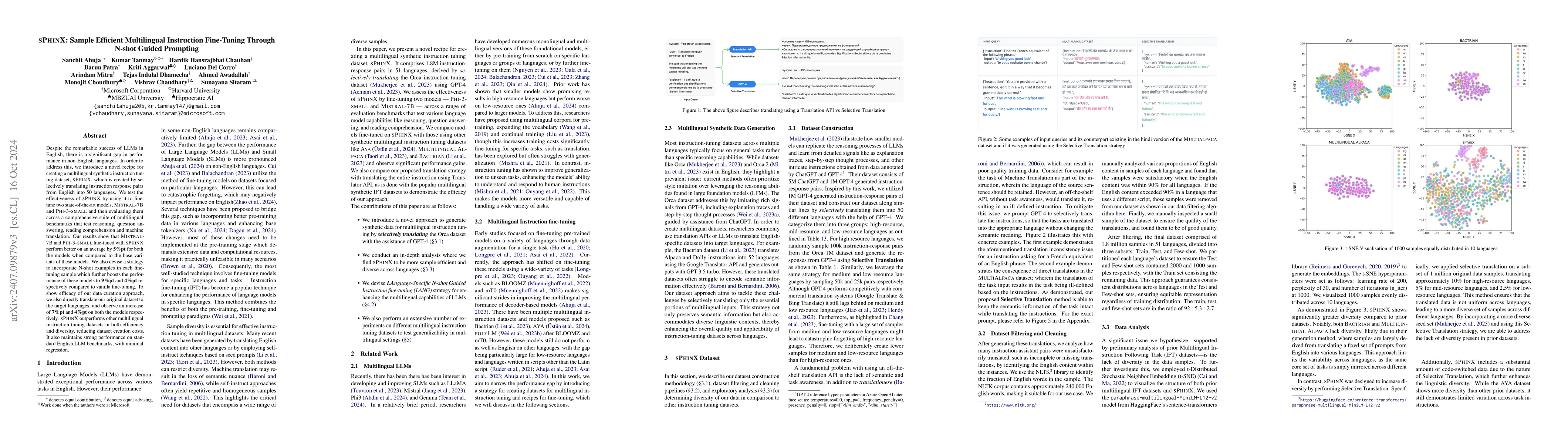 Thumbnail for sPhinX: Sample Efficient Multilingual Instruction Fine-Tuning Through
  N-shot Guided Prompting