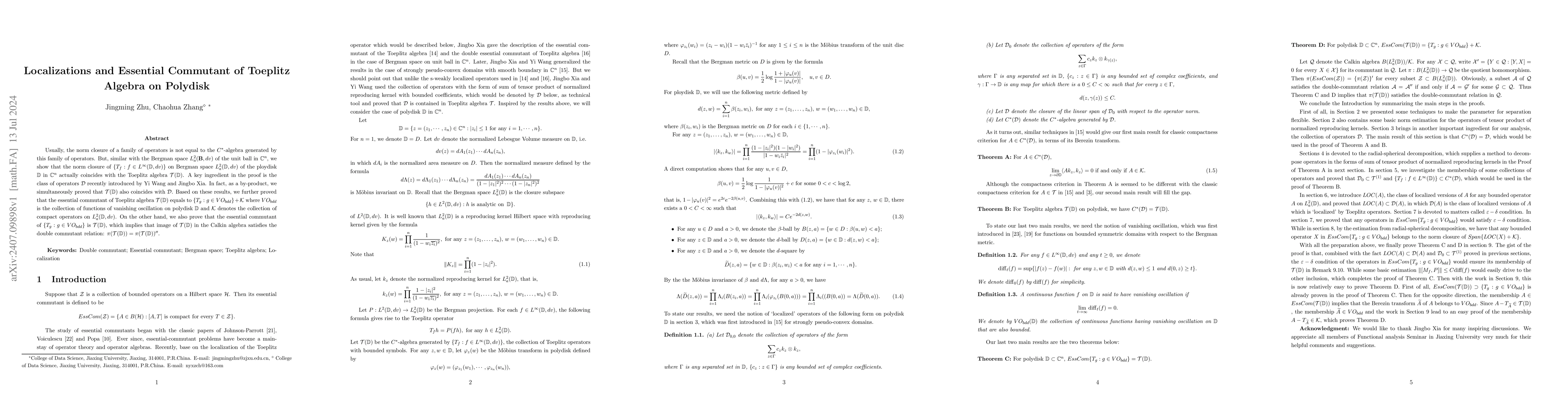 Thumbnail for Localizations and Essential Commutant of Toeplitz Algebra on Polydisk