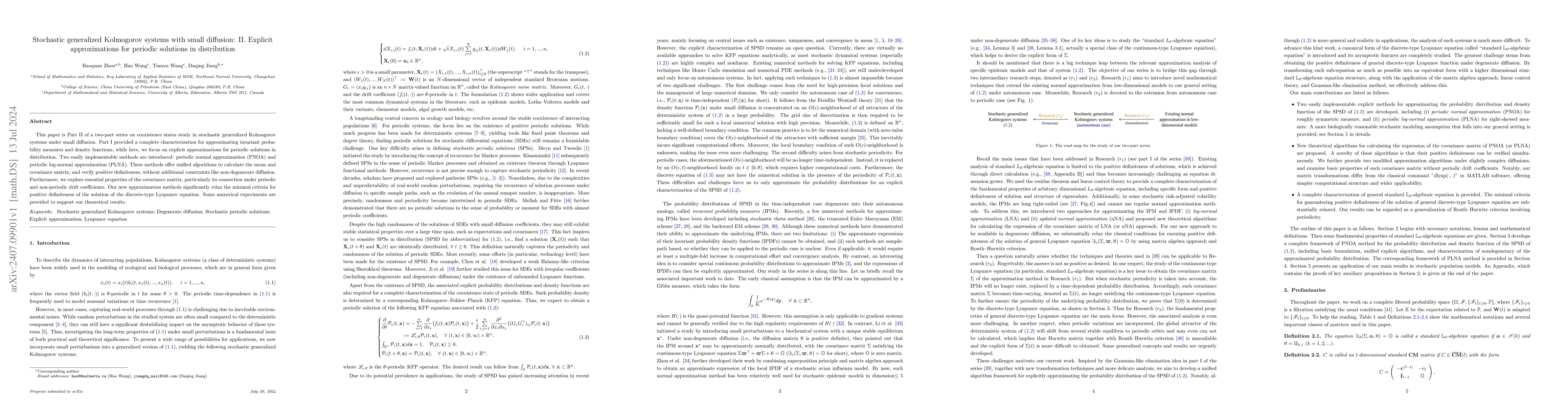 Thumbnail for Stochastic generalized Kolmogorov systems with small diffusion: II.
  Explicit approximations for periodic solutions in distribution