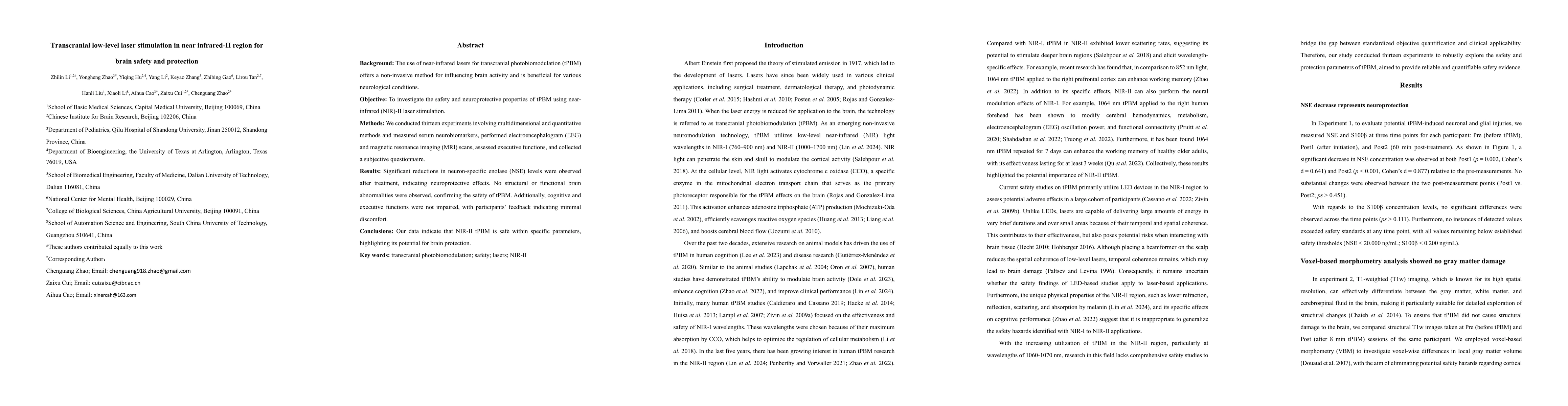 Thumbnail for Transcranial low-level laser stimulation in near infrared-II region for
  brain safety and protection
