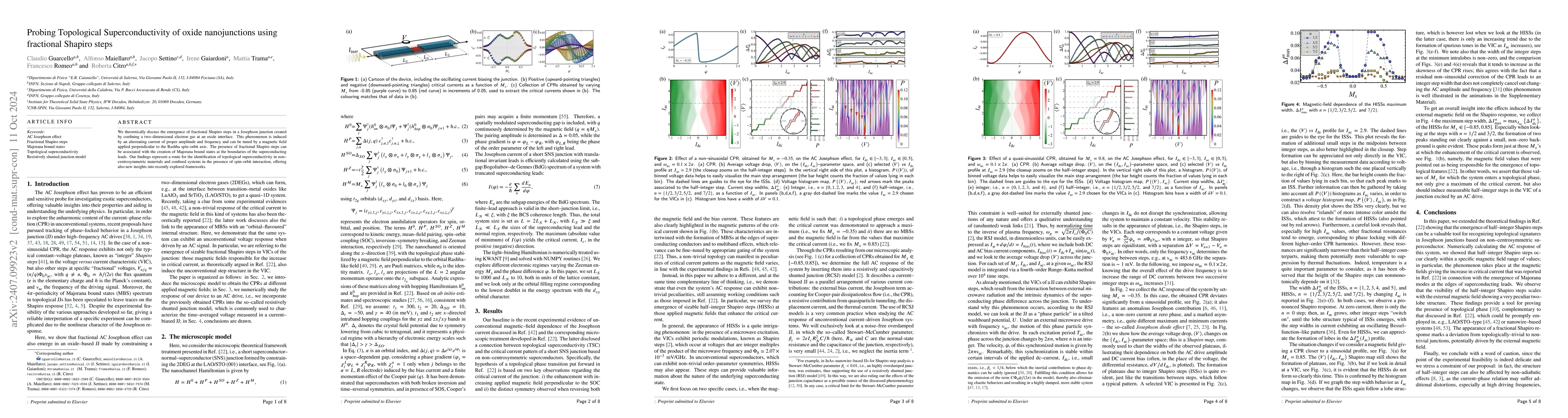 Thumbnail for Probing Topological Superconductivity of oxide nanojunctions using
  fractional Shapiro steps