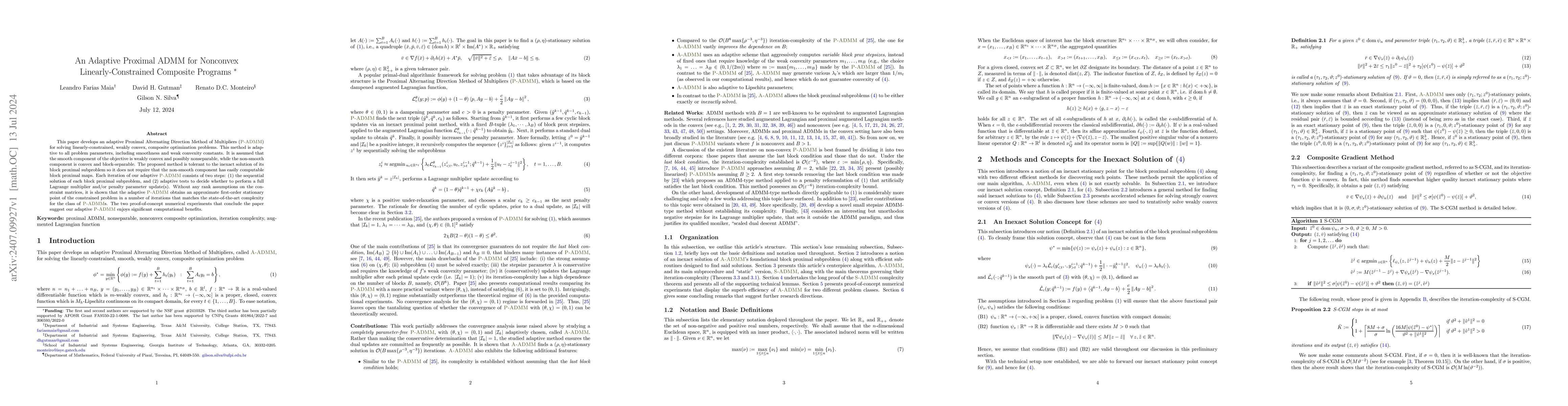 Thumbnail for An Adaptive Proximal ADMM for Nonconvex Linearly-Constrained Composite
  Programs