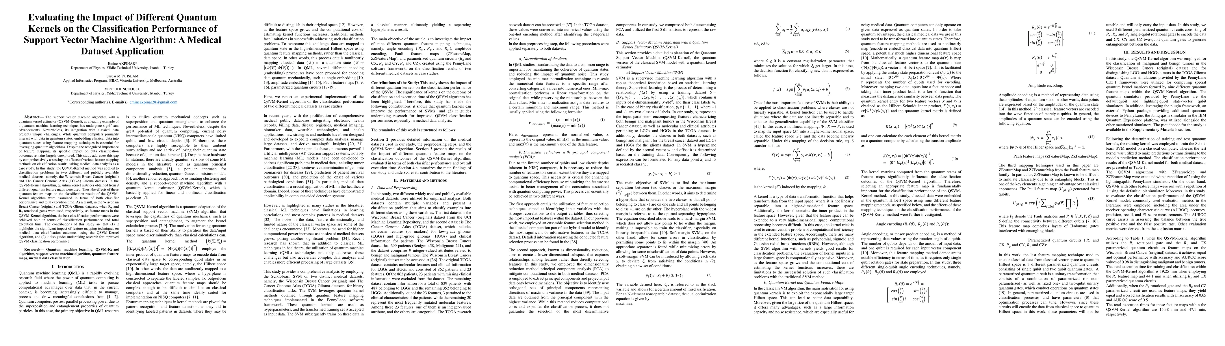 Thumbnail for Evaluating the Impact of Different Quantum Kernels on the Classification
  Performance of Support Vector Machine Algorithm: A Medical Dataset
  Application