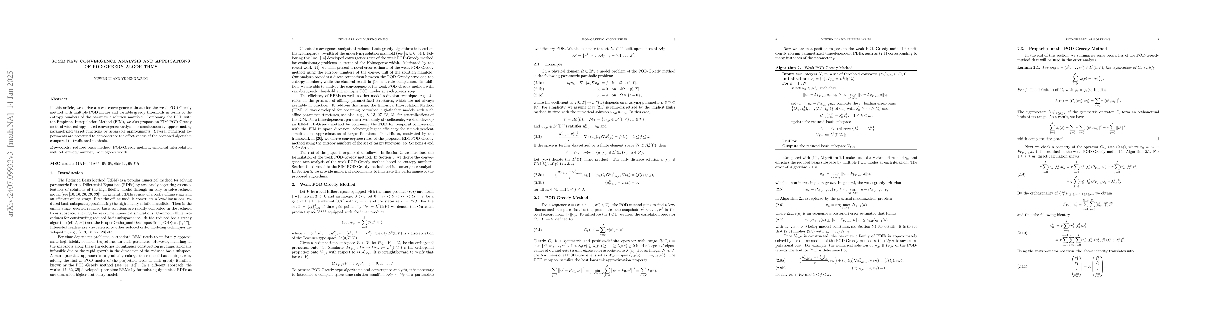 Thumbnail for Some New Convergence Analysis and Applications of POD-Greedy Algorithms