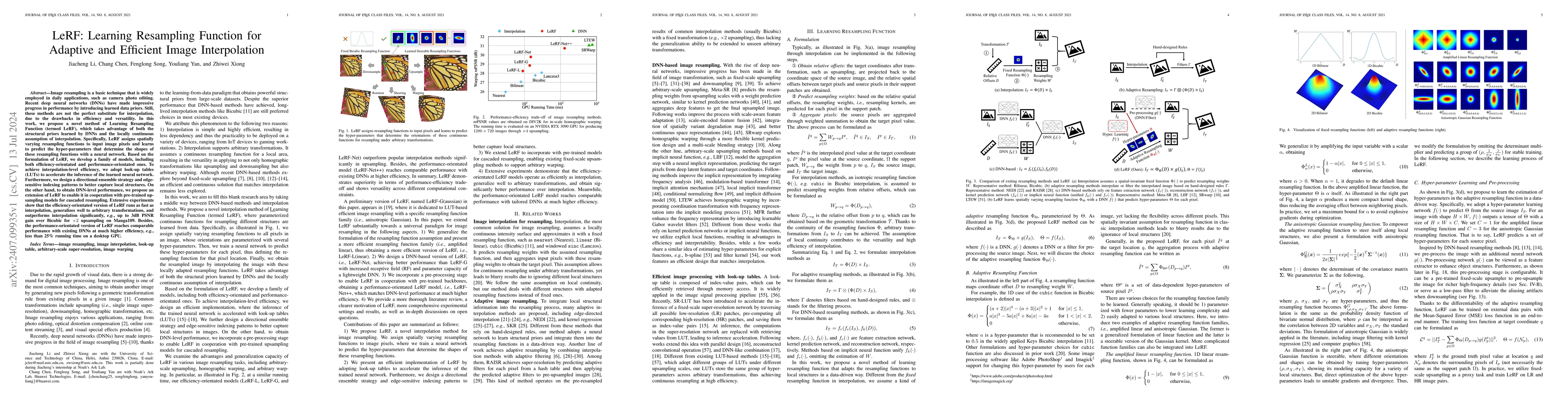 Thumbnail for LeRF: Learning Resampling Function for Adaptive and Efficient Image
  Interpolation