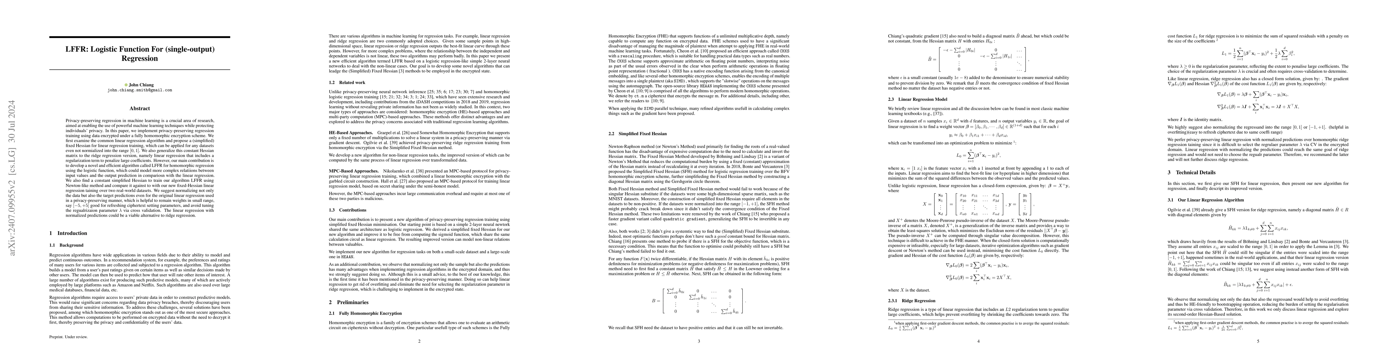 Thumbnail for LFFR: Logistic Function For (single-output) Regression
