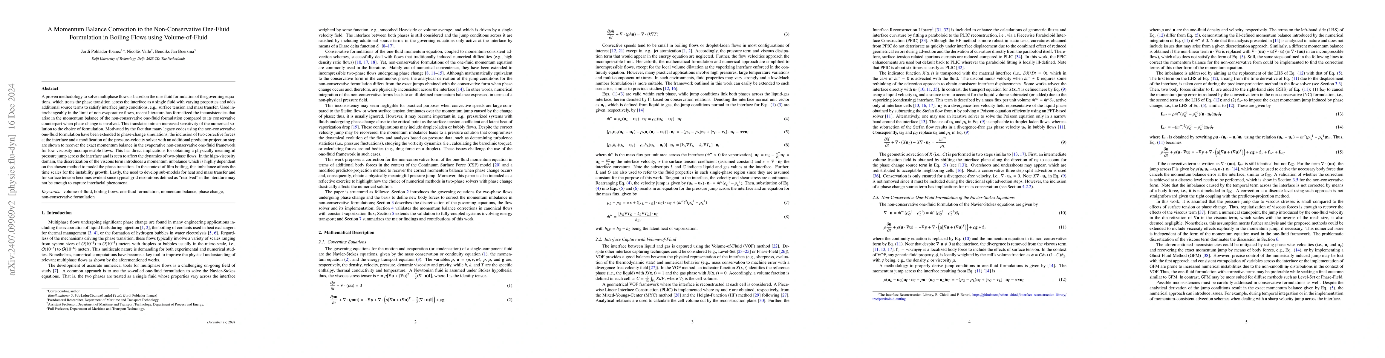 Thumbnail for A Momentum Balance Correction to the Non-Conservative One-Fluid
  Formulation in Boiling Flows using Volume-of-Fluid