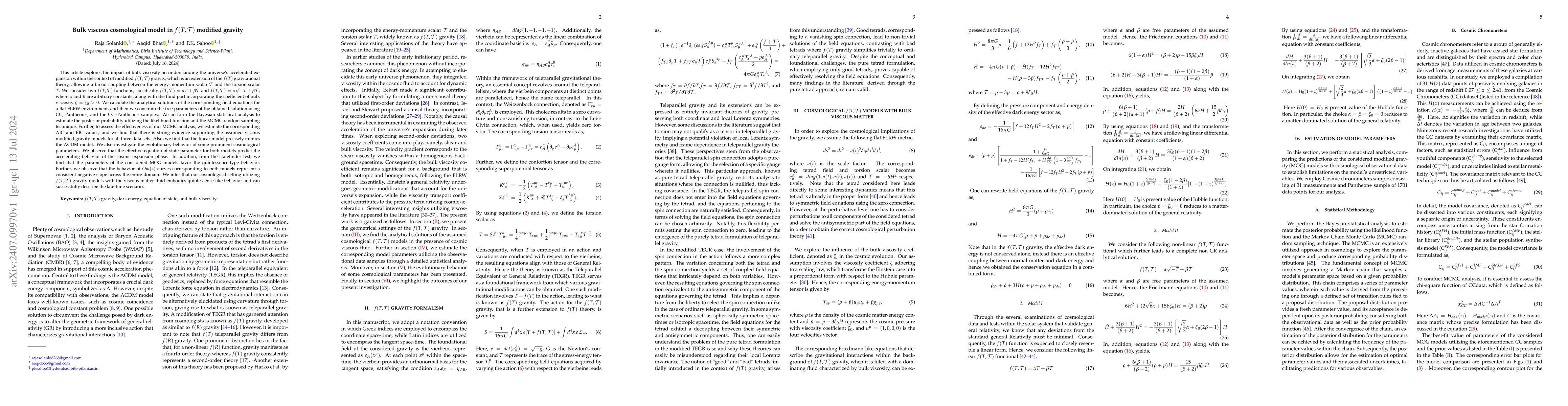 Thumbnail for Bulk viscous cosmological model in $f(T,\mathcal{T})$ modified gravity