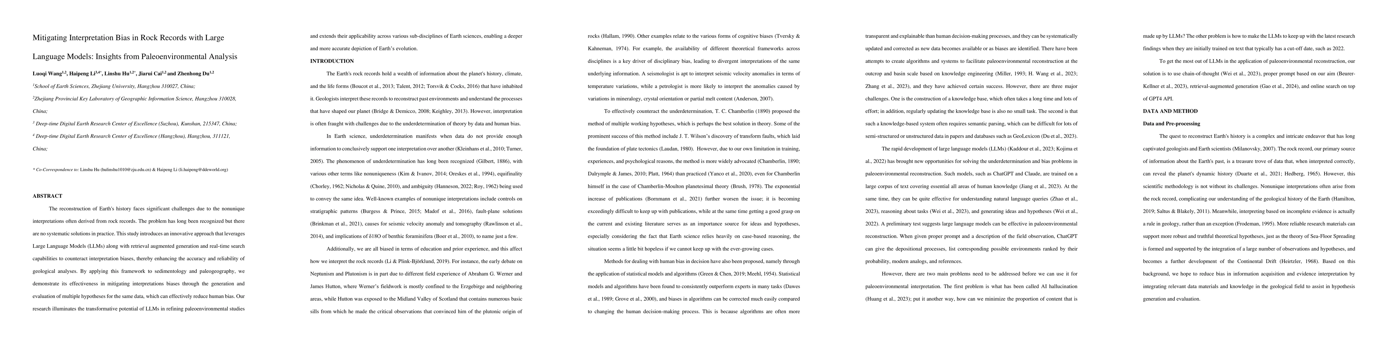 Thumbnail for Mitigating Interpretation Bias in Rock Records with Large Language
  Models: Insights from Paleoenvironmental Analysis