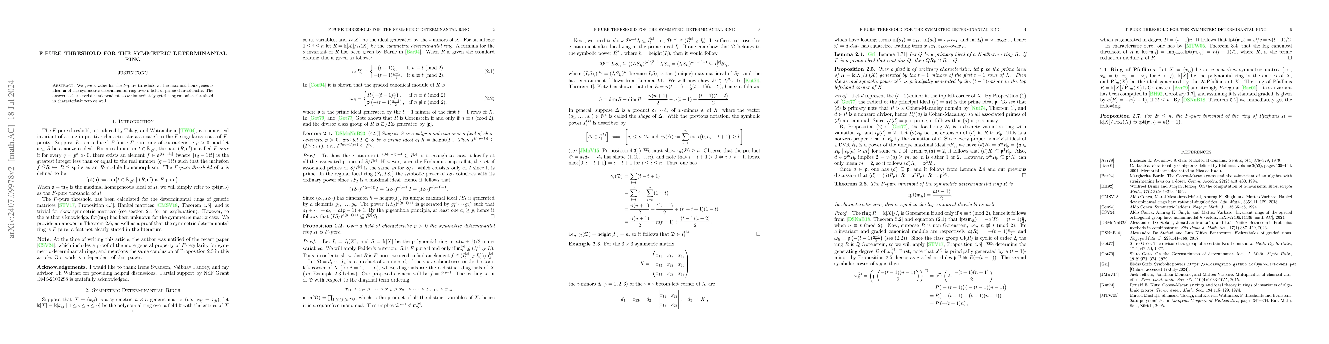 Thumbnail for F-pure threshold for the symmetric determinantal ring