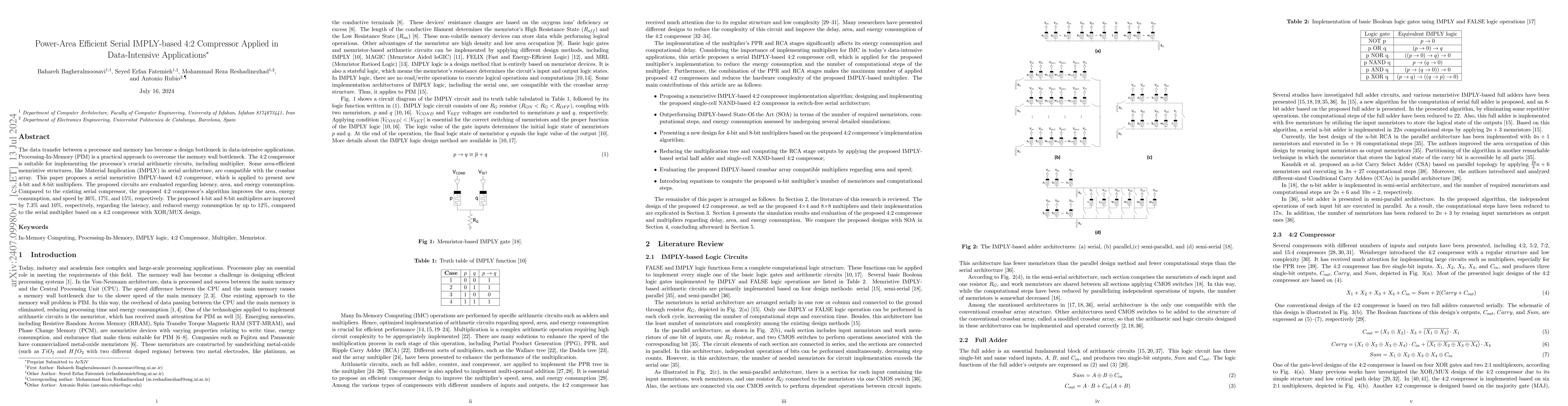 Thumbnail for Power-Area Efficient Serial IMPLY-based 4:2 Compressor Applied in
  Data-Intensive Applications