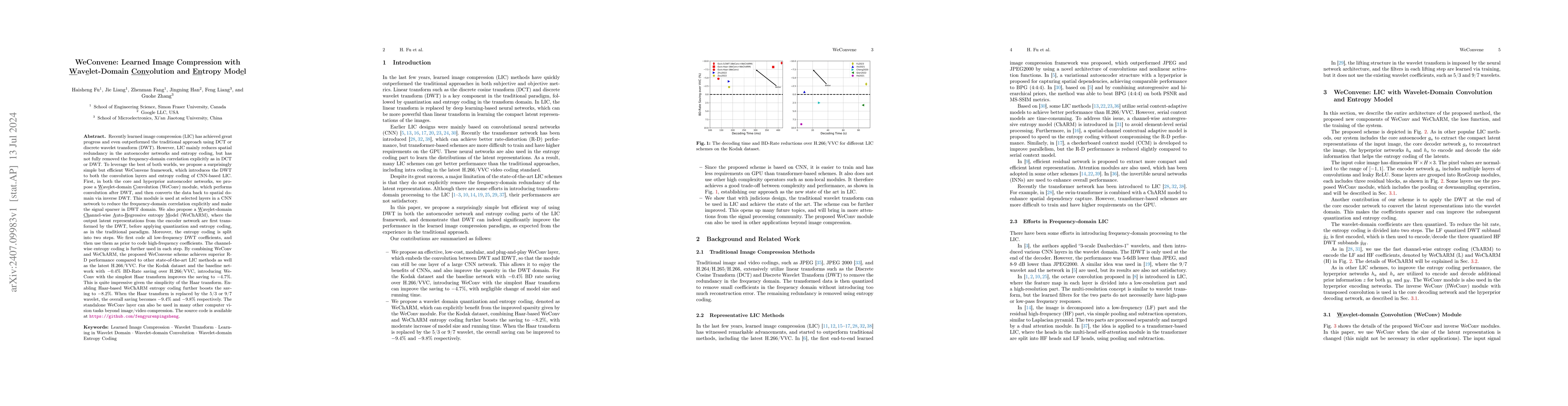 Thumbnail for WeConvene: Learned Image Compression with Wavelet-Domain Convolution and
  Entropy Model