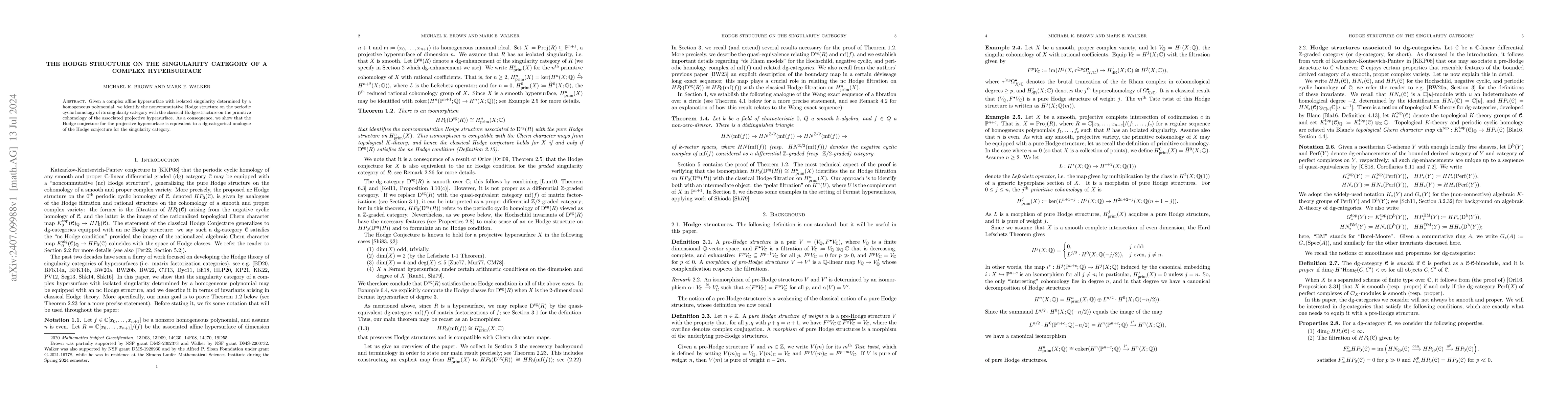 Thumbnail for The Hodge structure on the singularity category of a complex
  hypersurface