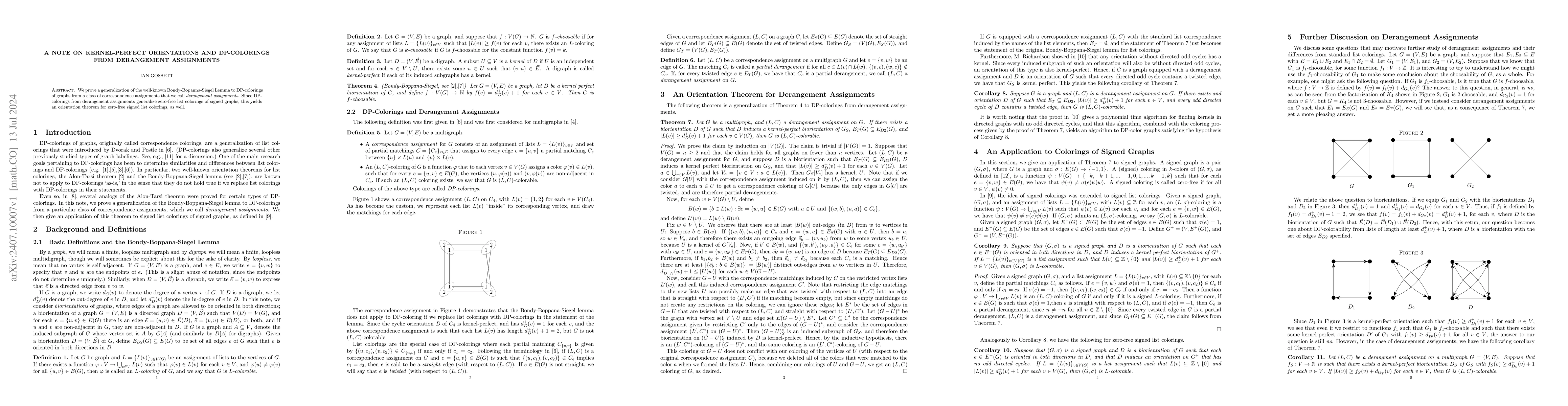 Thumbnail for A note on kernel-perfect orientations and DP-colorings from derangement
  assignments