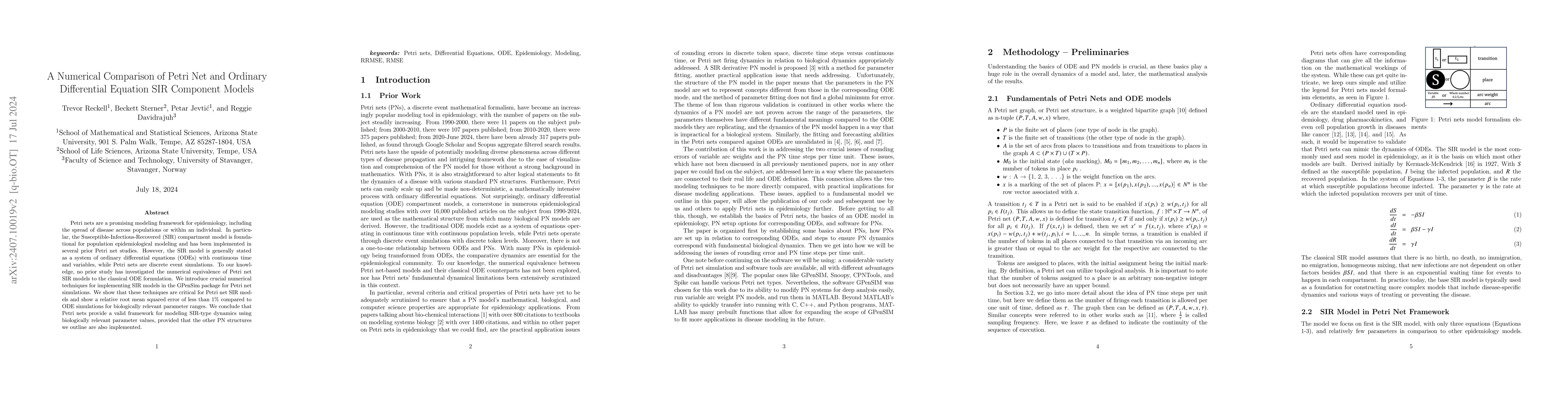 Thumbnail for A Numerical Comparison of Petri Net and Ordinary Differential Equation
  SIR Component Models