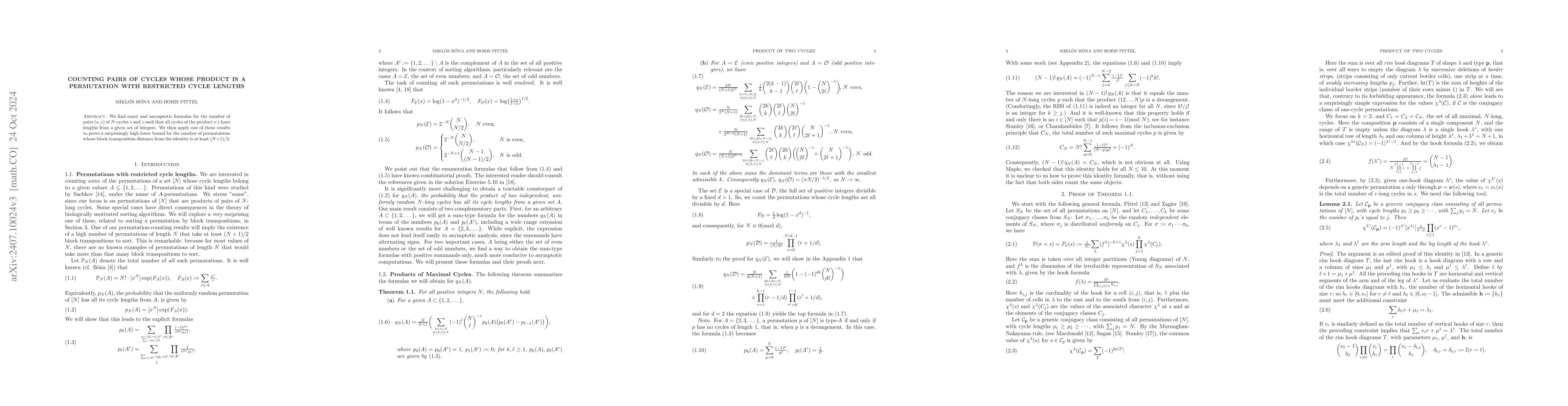 Thumbnail for Counting pairs of cycles whose product is a permutation with restricted
  cycle lengths
