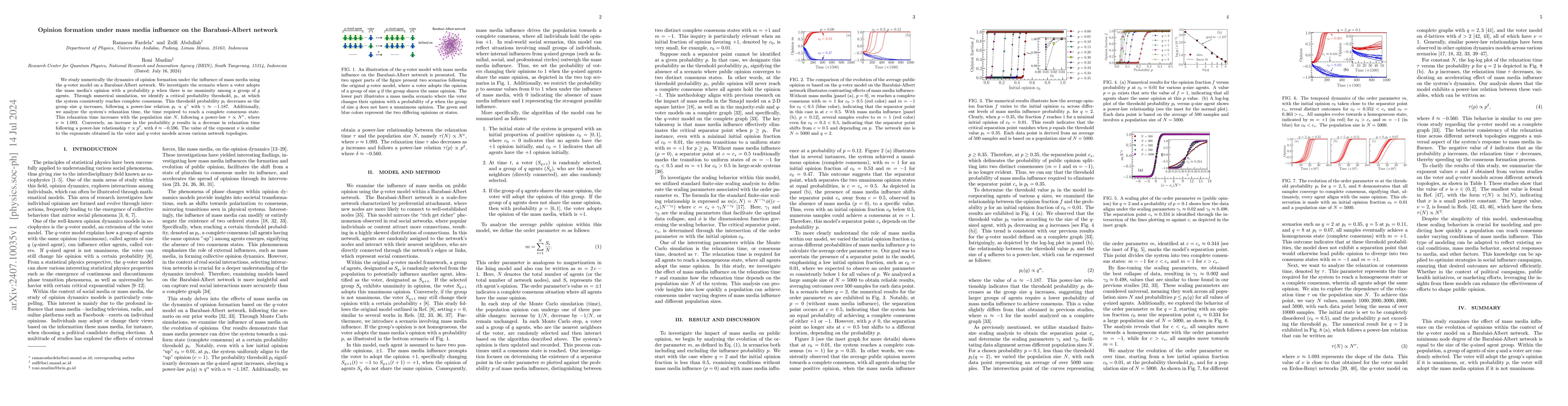 Thumbnail for Opinion formation under mass media influence on the Barabasi-Albert
  network