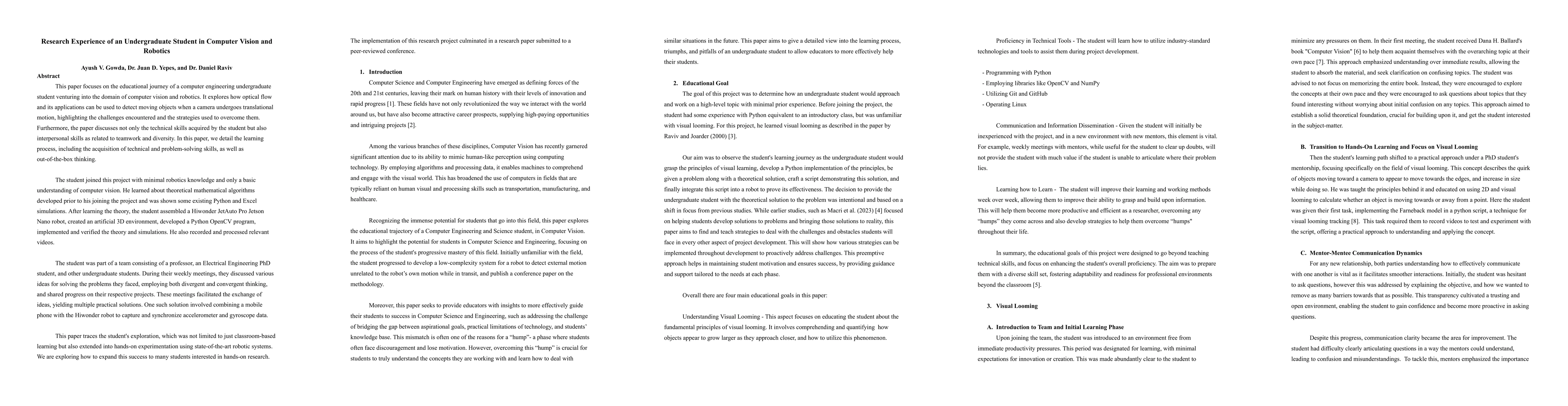 Thumbnail for Research Experience of an Undergraduate Student in Computer Vision and
  Robotics